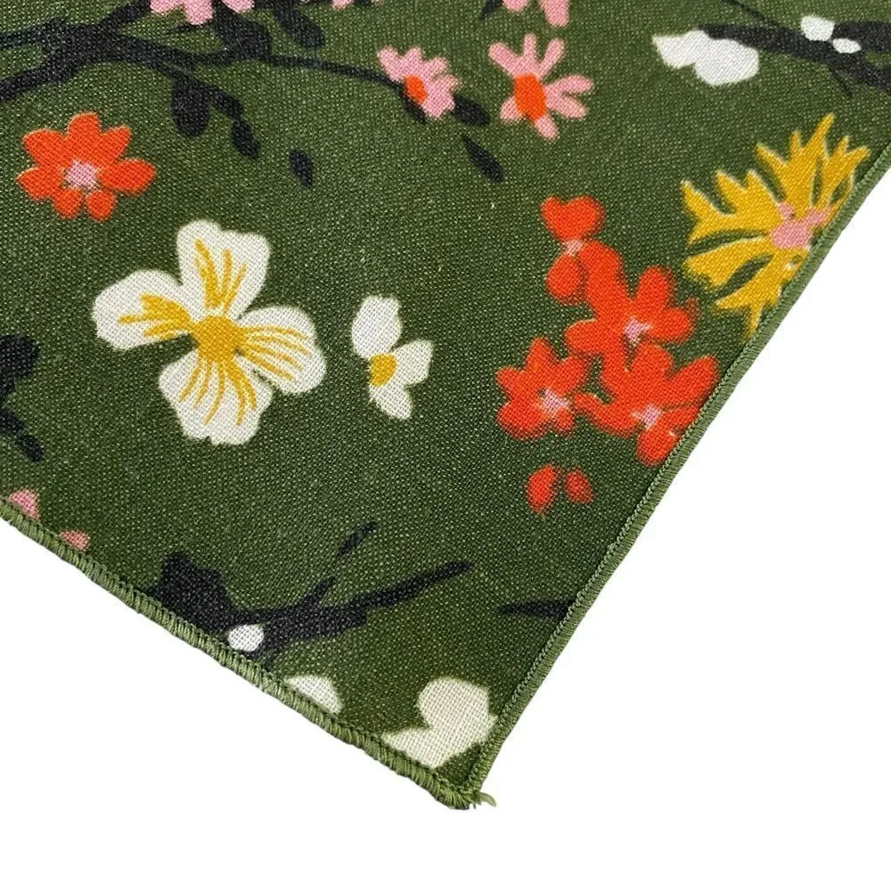 Lot of 4 Linen Napkins Green Floral  Cloth 16.5